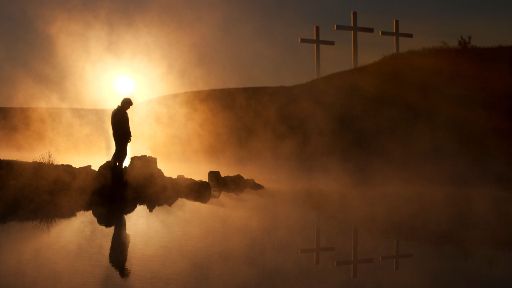 Motion Background on Sunset Lake And Crosses Motion