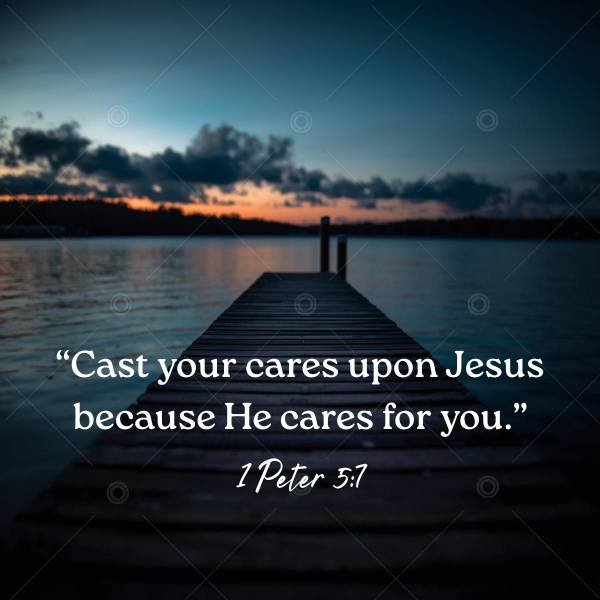 Cast Your Cares on Jesus ( 1 Peter 5:7) Social Graphic