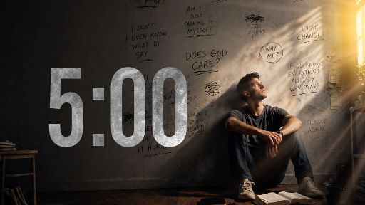view the Countdown Video Man Sitting Against a Wall 5-Minute Timer